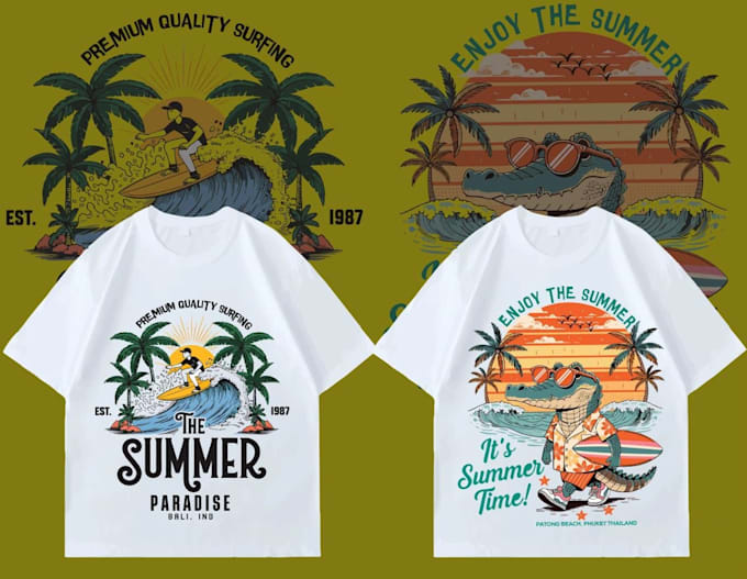 do retro summer car t shirt logo design for beach vibes