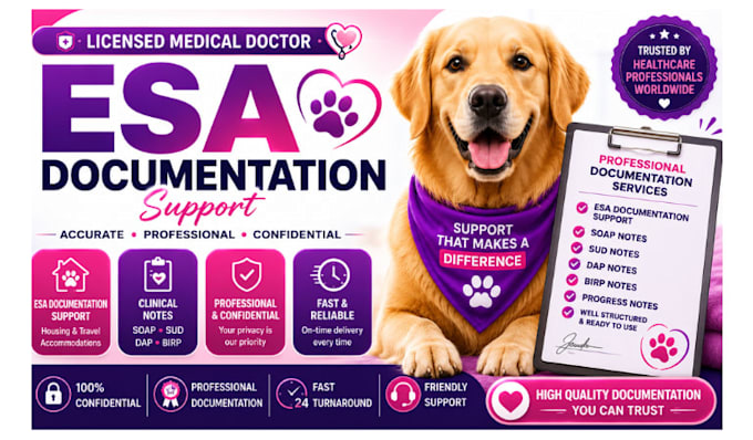 provide esa support documentation, soap sud dap birp notes esa progress letters