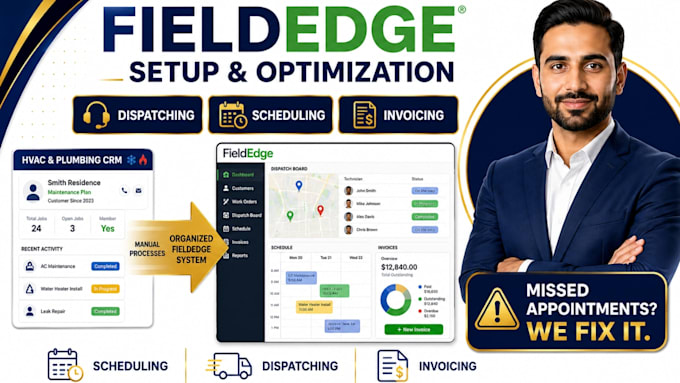 fieldedge setup hvac plumbing CRM field service dispatch scheduling invoicing