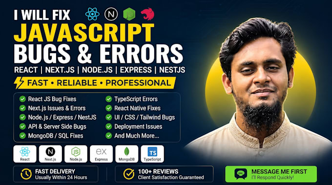 fix react js, next js, node js bugs and javascript errors fast