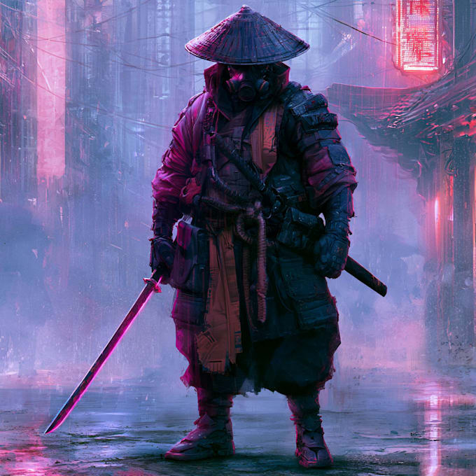 cyberpunk samurai street warrior art