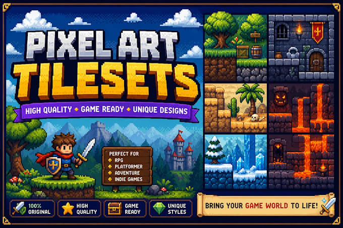design pixel art tilesets, backgrounds, and animations