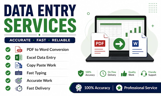 do accurate data entry, PDF to word conversion, and typing work
