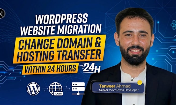 migrate wordpress website, change domain, hosting transfer within 24 hours