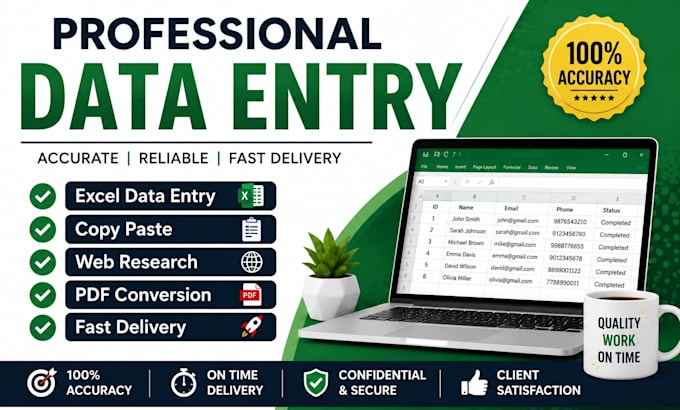 do accurate data entry, excel data entry, copy paste and web research