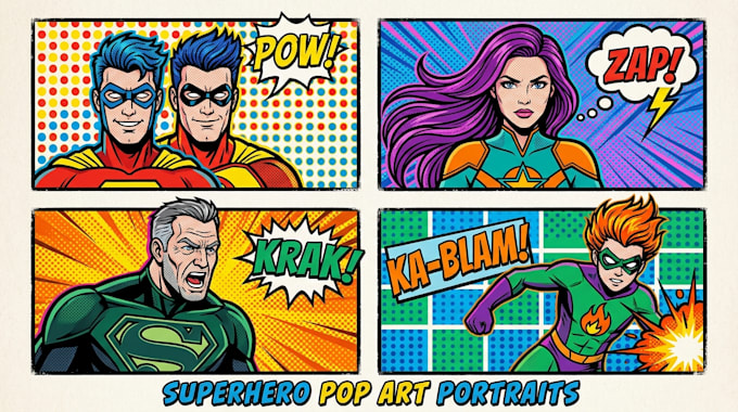 illustrate a superhero pop art portraits