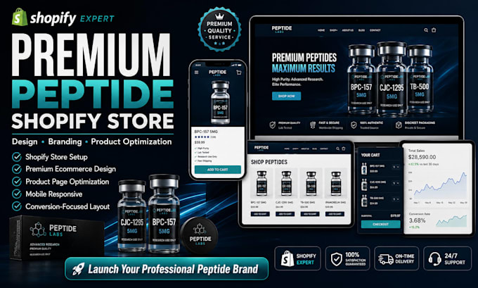 build premium peptide ecommerce website, shopify, branding, product optimization