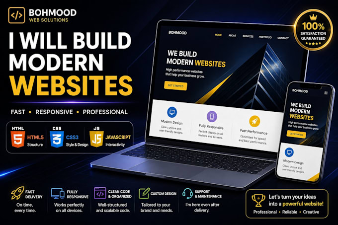 bulid a modern responsive website using HTML CSS javascript