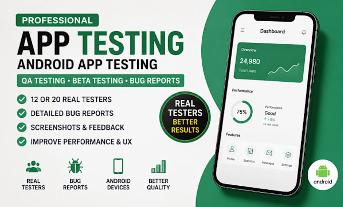 provide 12 app testers for android testing and QA testing
