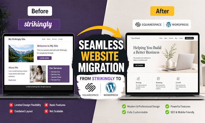 migrate strikingly website to squarespace or wordpress