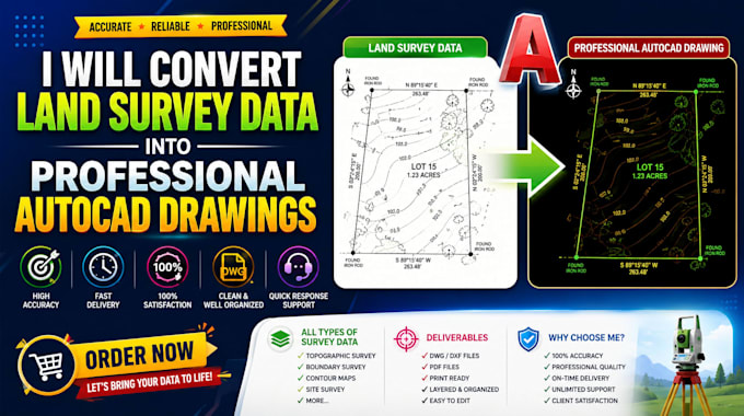 convert land survey data into professional autocad drawings