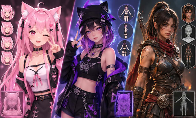 create 3d character models for vtuber, anime, 3d rigging and vroid in my style