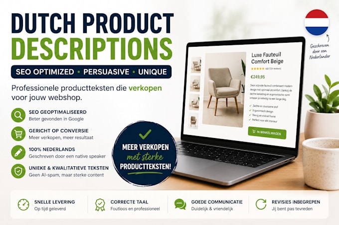 write SEO optimized dutch product descriptions for your webshop