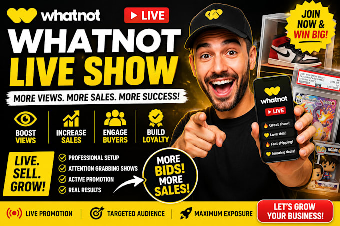 design a high converting whatnot live show thumbnail to boost views and sales
