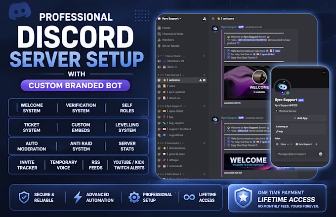 setup a professional discord server with custom branded bot