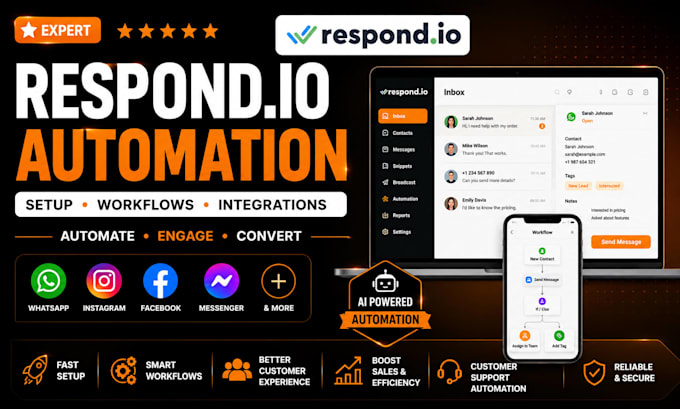 setup and automate respond io for whatsapp api and customer support