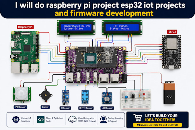 do raspberry pi project, esp32 iot project and firmware development