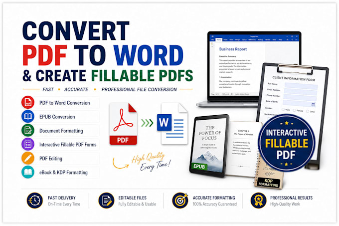 convert pdf to word, epub, mobi, interactive fillable pdf, ebook conversion