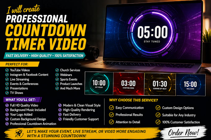 create animated countdown timer video up to anytime
