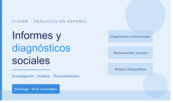 write social research reports and diagnostics in spanish