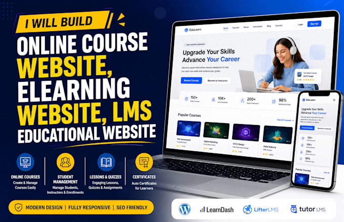 build online course website, elearning website, lms educational website
