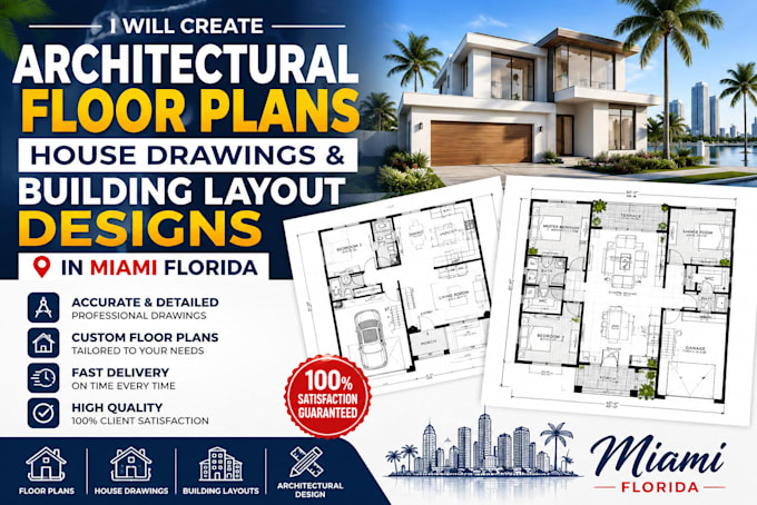 create architectural floor plans, house drawings and building layout designs