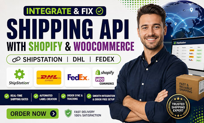 integrate shipstation, dhl, fedex shipping API with shopify and woocommerce