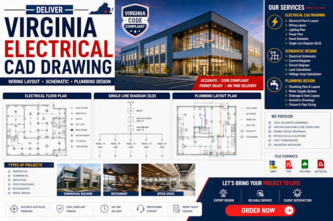 deliver virginia electrical cad drawing wiring layout schematic plumbing design