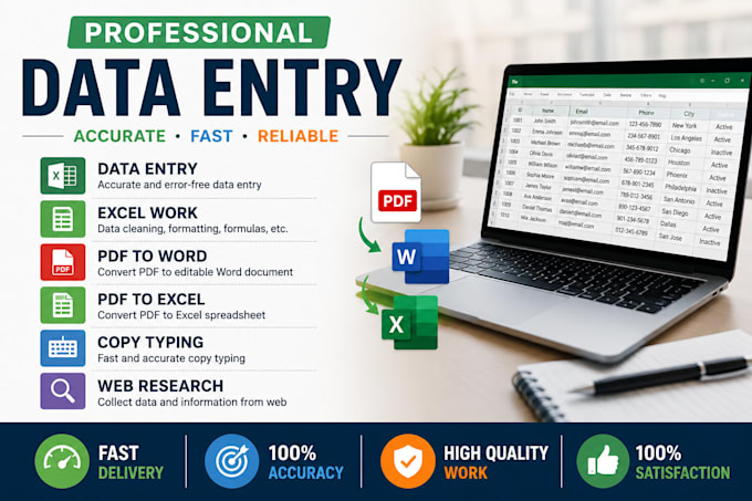 do professional data entry, copy typing and excel work