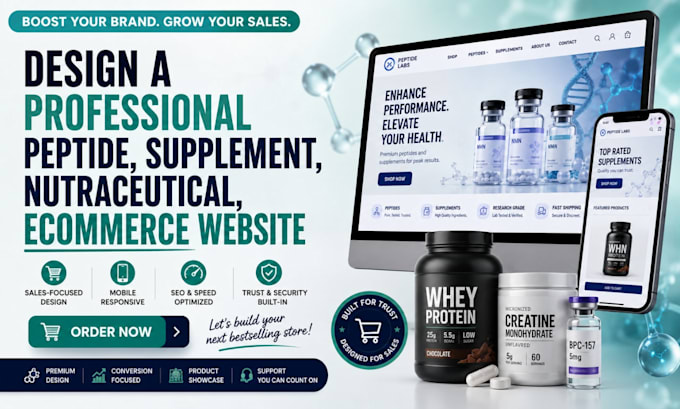 design a professional peptide, supplement, nutraceutical, ecommerce website