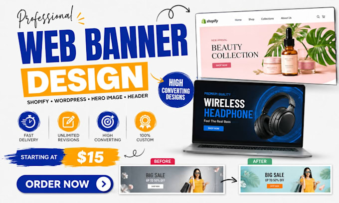design attractive web banner, shopify hero image, website header