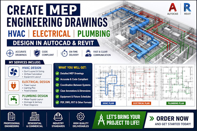 create mep engineering drawings hvac electrical plumbing design in autocad revit