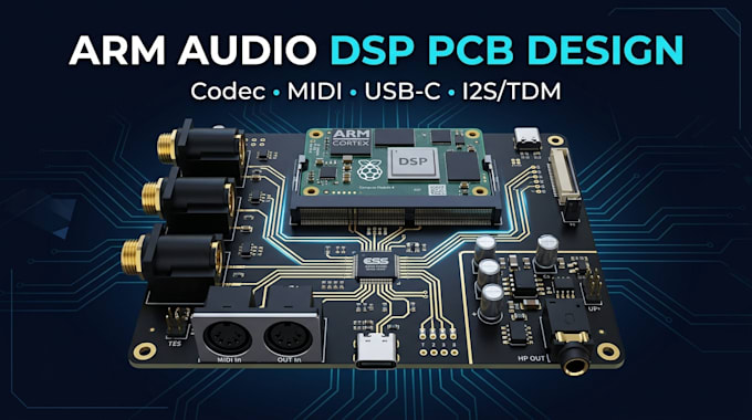 design custom arm audio dsp pcb carrier board with audio codec, midi, usb c