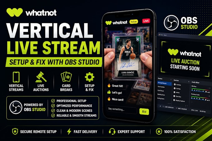 setup and fix obs studio for whatnot vertical streams, auctions, and card breaks
