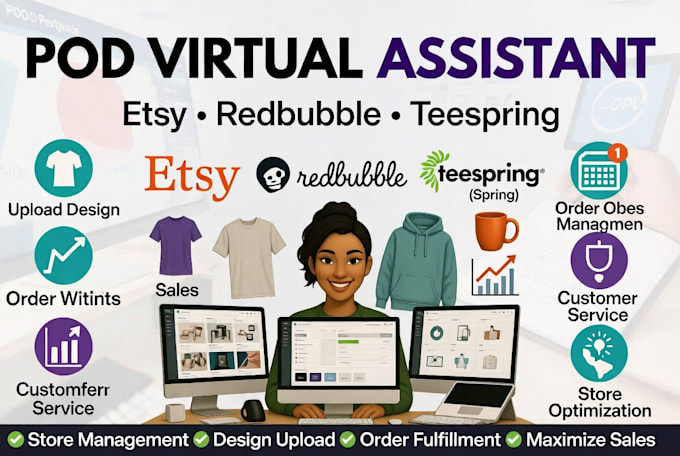 your print on demand virtual assistant for etsy, redbubble, teespring
