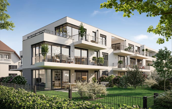 residential building concept visualization,complex apartment 3d elevation render