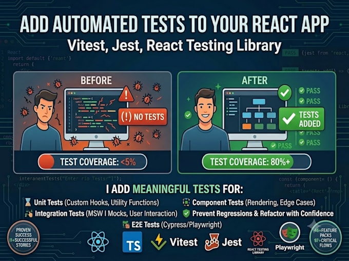 add automated tests with vitest jest playwright