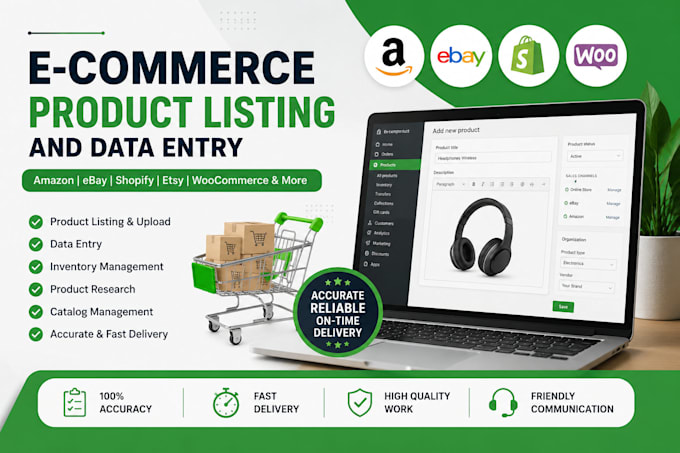 do ebay, shopify, amazon, product listing and data entry