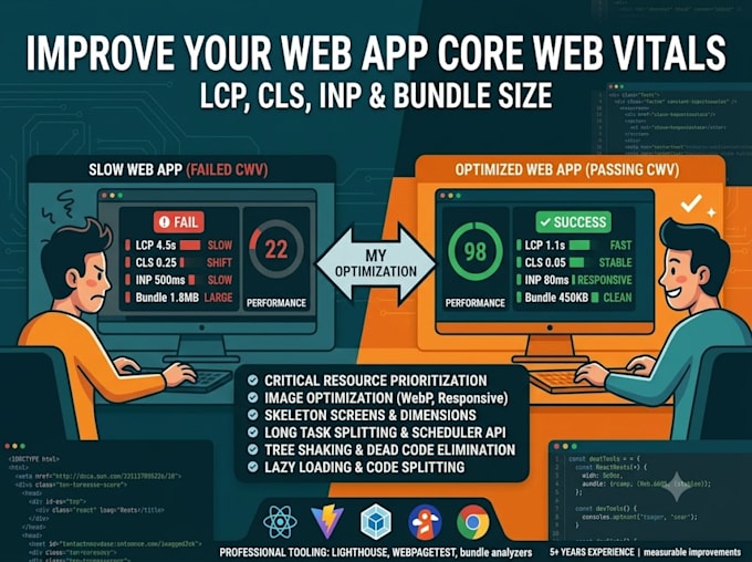 improve your web app core web vitals  lcp, cls, inp,bd size