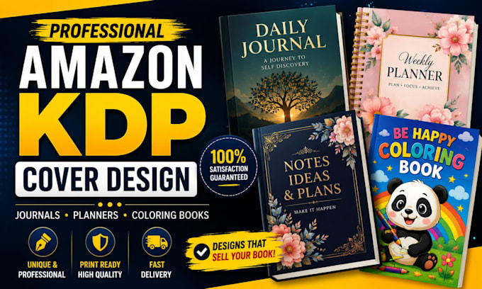 design professional amazon KDP book cover, coloring book cover, or planner