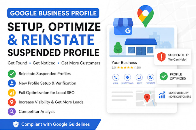 setup google my business, optimize gmb, reinstate gmb, and profile verification