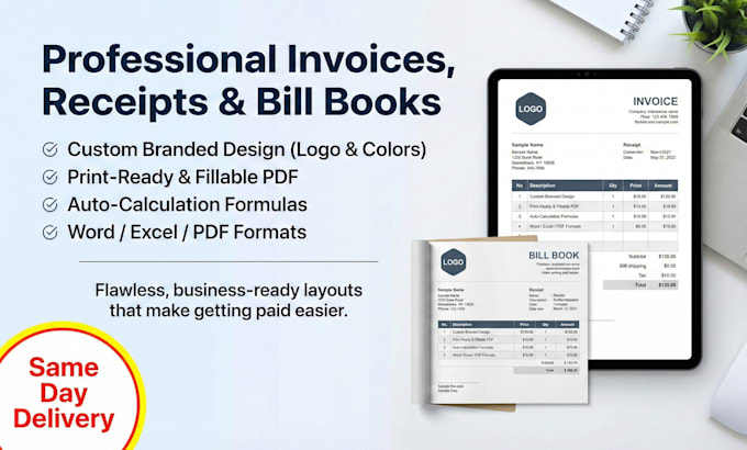 professionally create, design and make invoice sheets, receipt, bill book