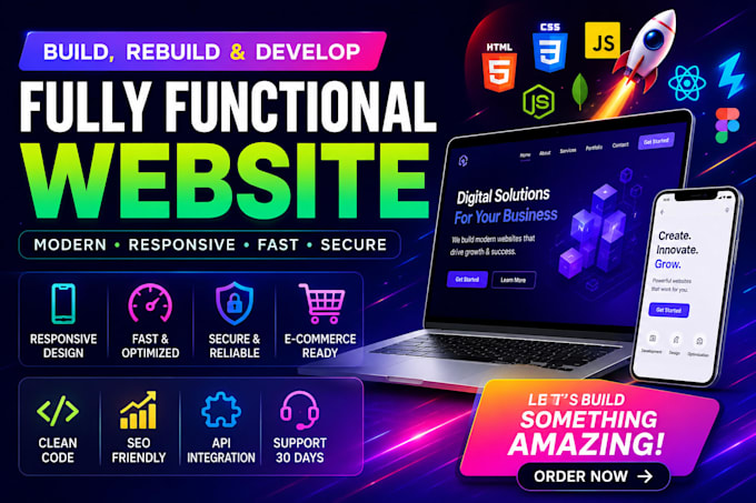 build, rebuild website development as full stack developer, front end developer