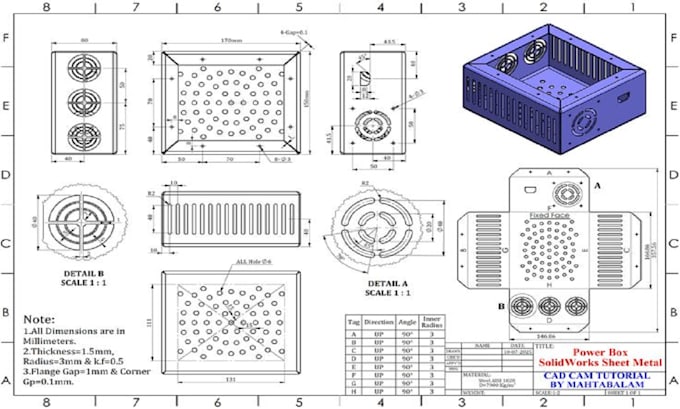 create solidworks sheet metal design, dxf flat patterns, fabrication drawings