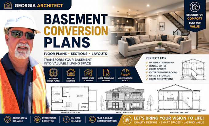 design georgia architectural basement conversion plans floor plans sections plan