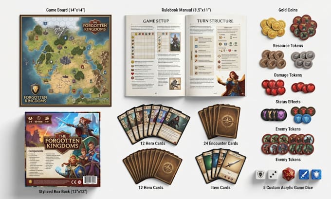 do board game design card layout box and rulebook design