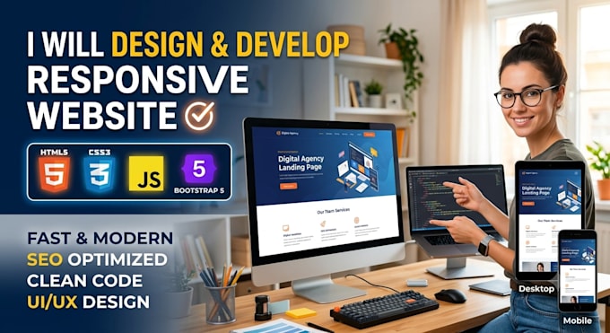 design and develop a responsive website using HTML CSS js and bootstrap