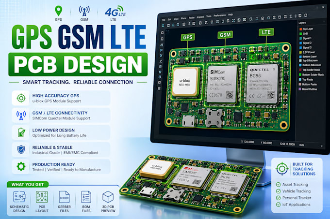 develop gps GSM lte tracking pcb for iot devices