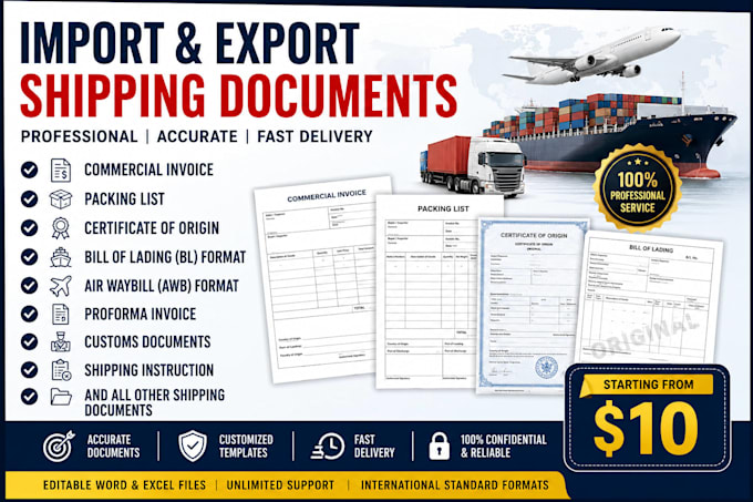 create professional import export shipping documents