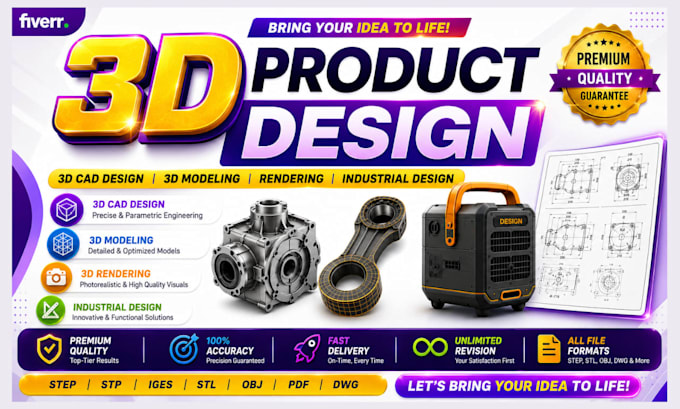 do 3d product design 3d cad design 3d modeling and rendering industrial design